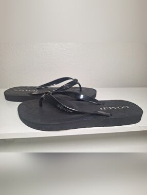 Coach Black Logo Flip Flop Sandals